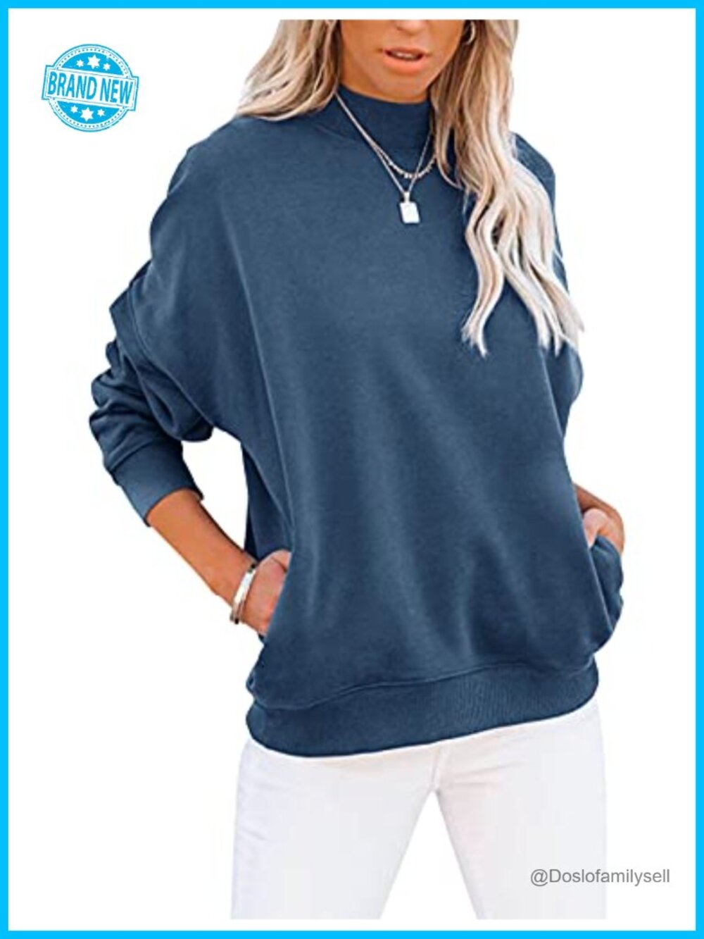 Womens Lightweight Mock Turtleneck Sweatshirt Tunic Pullover with Pocket